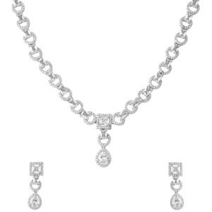 Yellow Chimes Jewellery Set for Women and Girls Traditional American Diamond Jewellery Set | Rosegold Plated AD Necklace Set for Women | Birthday Anniversary Gift for Girls & Women