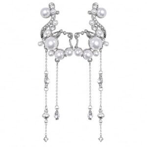 2PCS Full Crystal Fringe Cross Ear Cuff Earrings Crystal Accent Ear Cuff Earrings, Clip On Design Without Piercing, Versatile Silver Gold Tones, Fashion Stackable Ear Cuffs