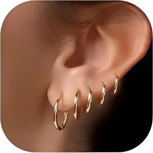 5 Pairs Hoop Earrings for Women, Golden Hoop Earring Set with Sizes 6mm/8mm/10mm/12mm/14mm, Small Hoops Earrings for Women