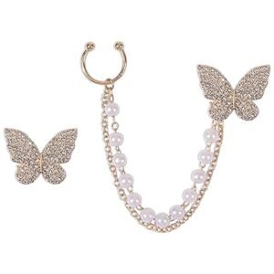 Fashion Frill Earrings For Women Fashion Butterfly Ear Cuff Crawler AD & Pearl Gold Plated Pearl Chain Drop Stud Earrings For Girls Women Gift For Sister Love Gifts Earring Jewellery