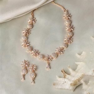 ZENEME Rhodium Plated Silver Toned White American Diamond Studded Necklace With Earring Jewellery Set For Women and Girl