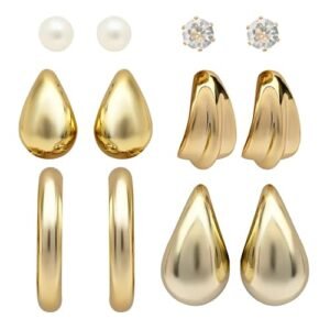 6-Piece Trendy Korean Earrings for Women & Girls | Fashion Studs and Hoops Set | Small Studs & Large Hoops | Western Hoop Earrings Combo 6 Pair