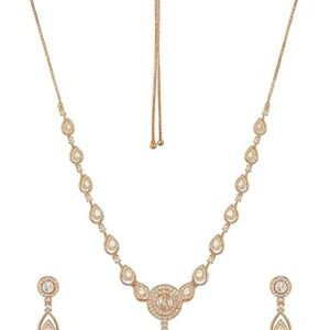 Nilu's Collection Stylish 18k Rose Gold Plated American Diamond Chain Pendent Necklace & Earrings Set for Women | Luxury AD Pendant Gift Set for Women (Premium Set 1)