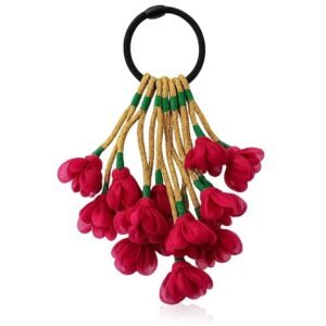 Flower and Long Ribbon Tassel Rubber Band Hair ties Hair Accessory Set