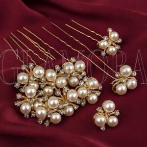 Glamora Juda Pins for Hair Bun – 12 Pcs Golden Diamond Pearl U Pins with Rhinestones - Wedding hair accessories for Women, and Bridals beauty accessories
